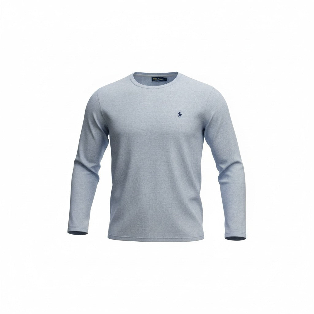 Ralph Lauren Crewneck Long Sleeve Cotton Tee - Light Blue Marl