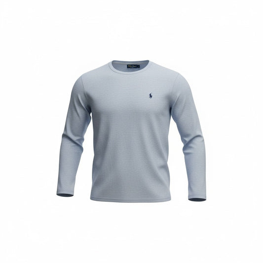 Ralph Lauren Crewneck Long Sleeve Cotton Tee - Light Blue Marl