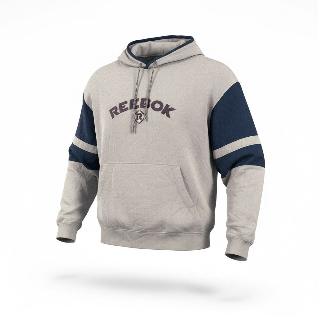 Vintage Reebok Grey &amp; Navy Pullover Hoodie – Pre-Loved Sportswear