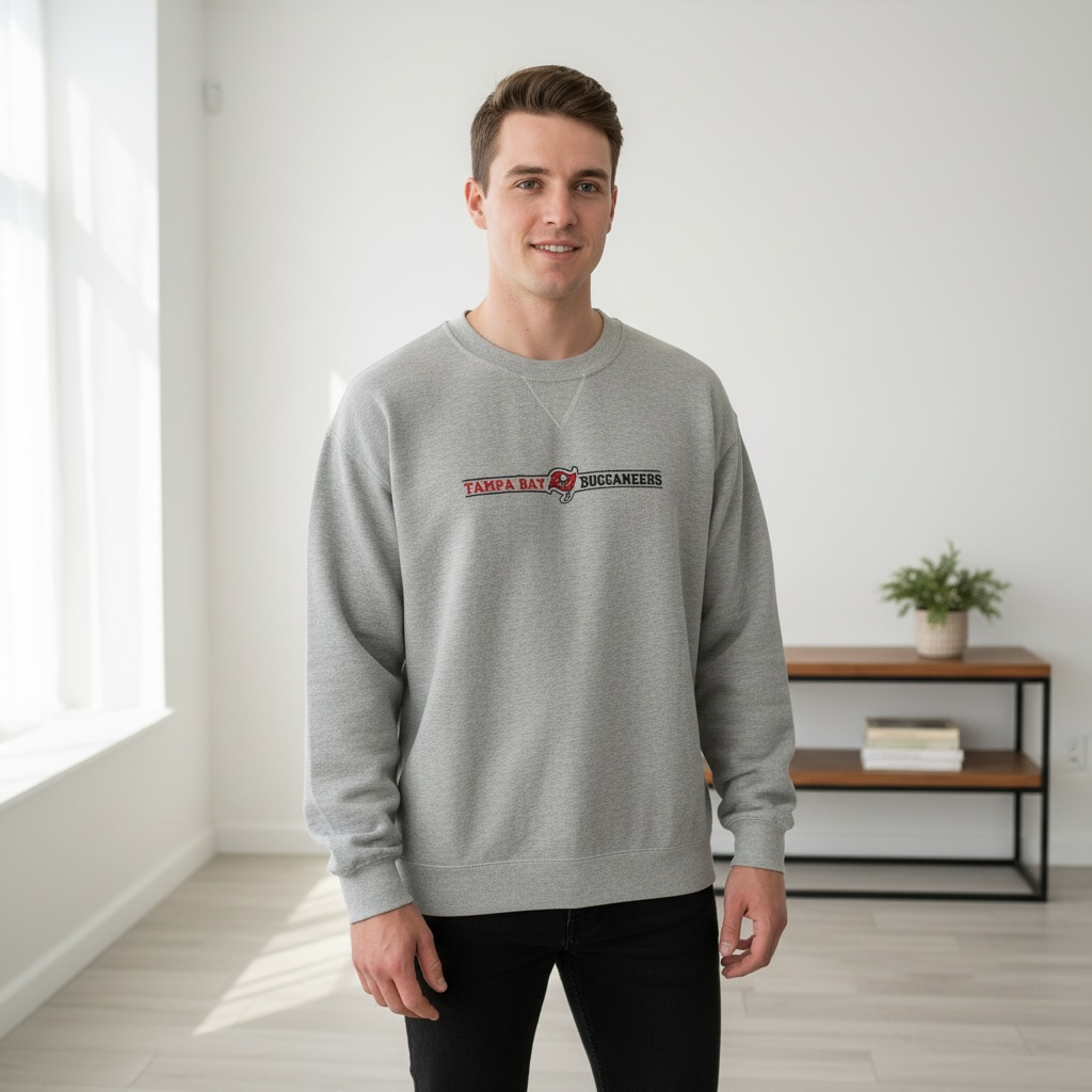Vintage Tampa Bay Buccaneers Embroidered Spell-Out Sweatshirt - Grey - 90's Era