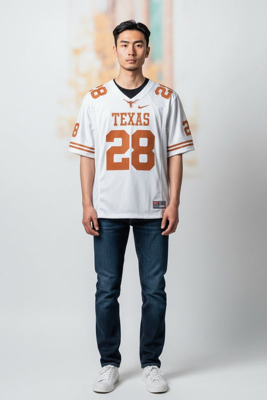 Texas Longhorns #28 Football Jersey Nike – NCAA College Football Jersey White – Men’s Small