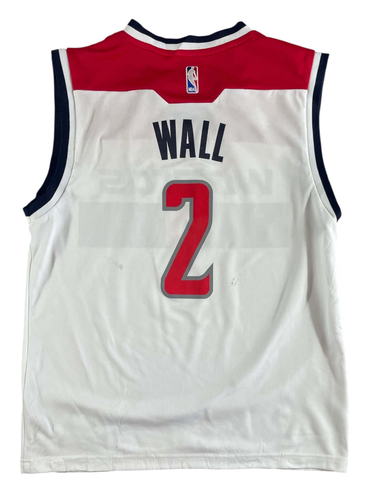 Back view of John Wall Washington Wizards NBA Jersey in white, featuring number 2 and Wall's name.