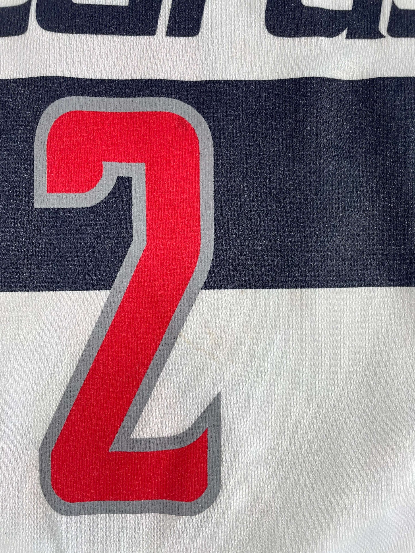John Wall Washington Wizards NBA Jersey - close-up of the number 2 in red on a white fabric.