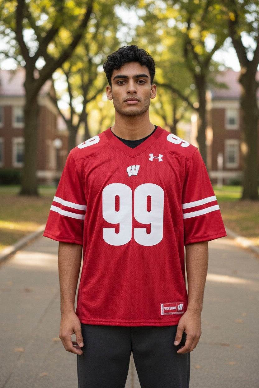 J.J. Watt Wisconsin Badgers #99 Football Jersey – Under Armour NCAA College Jersey Red – Men’s Medium