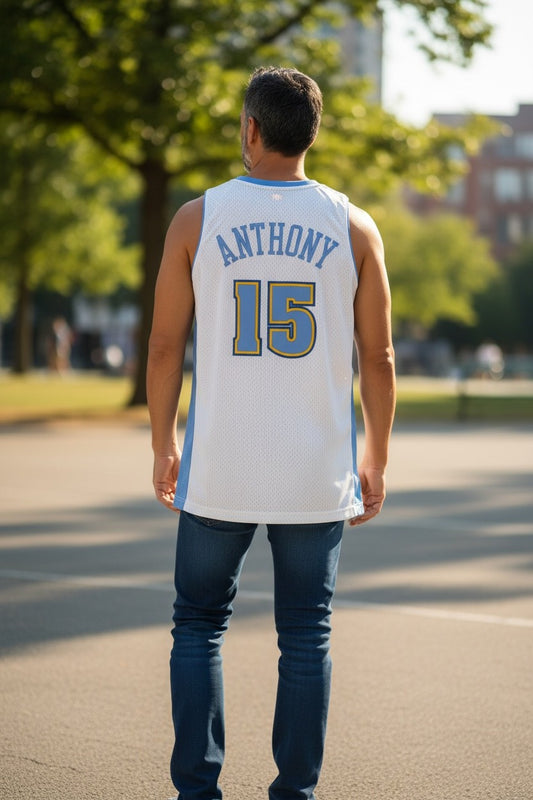Vintage - Carmelo Anthony #15 Denver Nuggets Nike Jersey – White/Blue NBA – Men’s Medium (+2 Length)