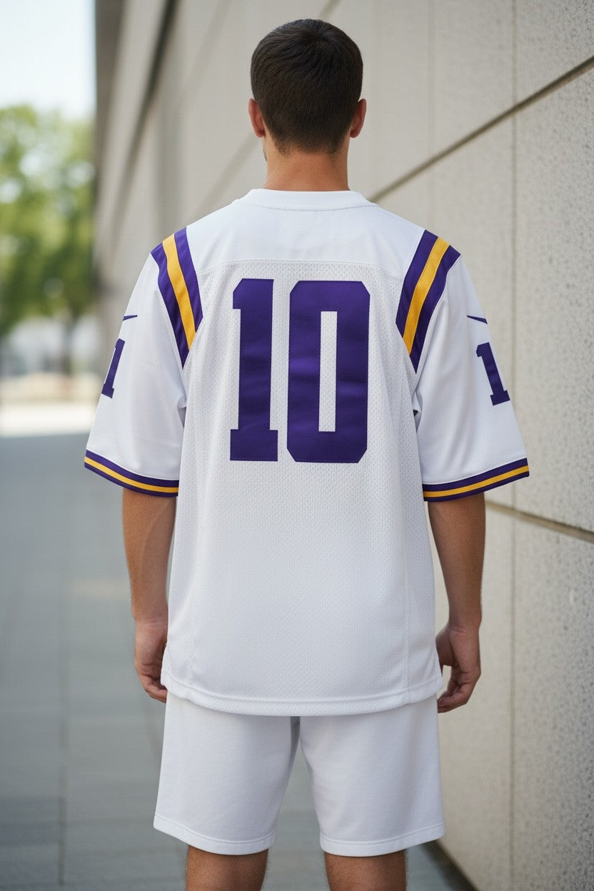 LSU Tigers #10 Football Jersey – Nike NCAA College Football Jersey White – Men’s Small
