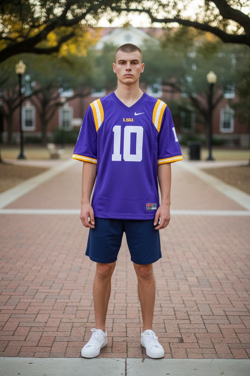 LSU Tigers #10 Football Jersey Nike – Purple NCAA College Football Jersey Men’s Small