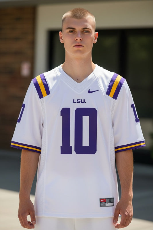 LSU Tigers #10 Football Jersey – Nike NCAA College Football Jersey White – Men’s Small